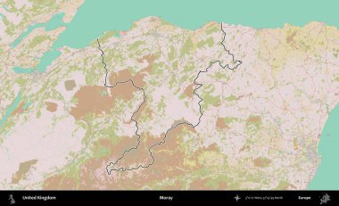 - Moray. Birleşik Krallık 'ın bir OpenStreetMap Standart biçim haritasında özetlenmiş idari alanı