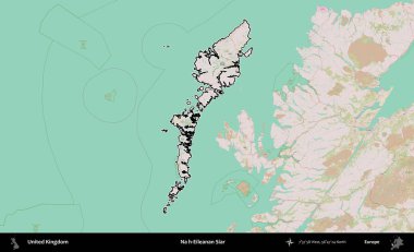 Hayır, Eileanan Siar. Birleşik Krallık 'ın bir OpenStreetMap Standart biçim haritasında özetlenmiş idari alanı