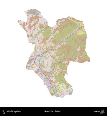 Talbot Limanı 'nın yanında. Birleşik Krallık 'ın idari alanı OpenStreetMap Standart biçim haritasında beyazda izole edildi