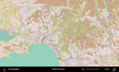 Talbot Limanı 'nın yanında. Birleşik Krallık 'ın bir OpenStreetMap Standart biçim haritasında özetlenmiş idari alanı