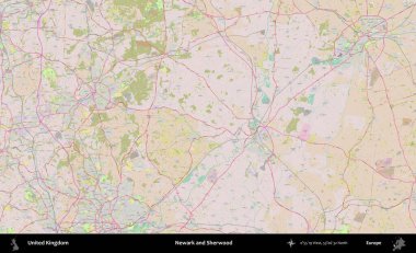 Newark ve Sherwood. OpenStreetMap Standart biçim haritasında Birleşik Krallık 'ın idari alanı