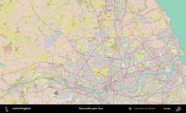 Newcastle Tyne 'da. OpenStreetMap Standart biçim haritasında Birleşik Krallık 'ın idari alanı