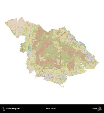 Yeni Orman. Birleşik Krallık 'ın idari alanı OpenStreetMap Standart biçim haritasında beyazda izole edildi