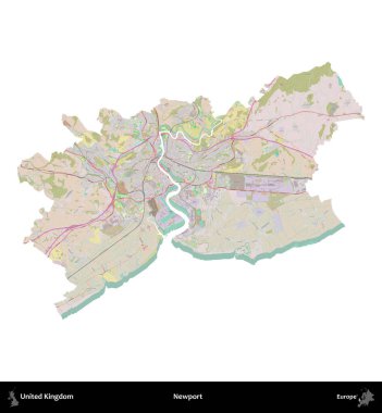 Newport. Birleşik Krallık 'ın idari alanı OpenStreetMap Standart biçim haritasında beyazda izole edildi