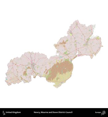 Newry, Mourne ve Down Bölge Konseyi. Birleşik Krallık 'ın idari alanı OpenStreetMap Standart biçim haritasında beyazda izole edildi