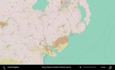 Newry, Mourne ve Down Bölge Konseyi. OpenStreetMap Standart biçim haritasında Birleşik Krallık 'ın idari alanı