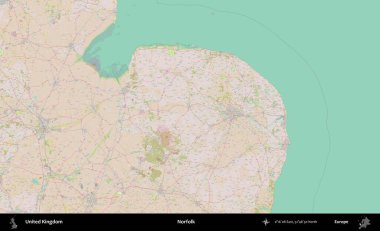 Norfolk. OpenStreetMap Standart biçim haritasında Birleşik Krallık 'ın idari alanı