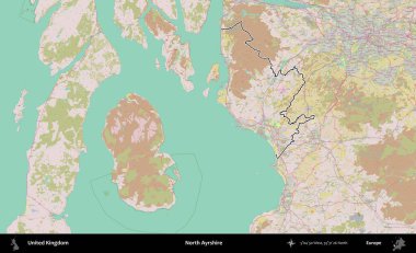 Kuzey Ayrshire. Birleşik Krallık 'ın bir OpenStreetMap Standart biçim haritasında özetlenmiş idari alanı