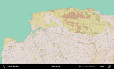 Kuzey Devon. OpenStreetMap Standart biçim haritasında Birleşik Krallık 'ın idari alanı