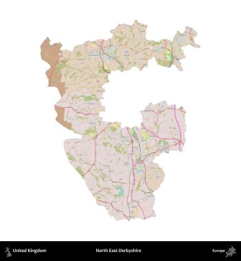 Kuzey Doğu Derbyshire. Birleşik Krallık 'ın idari alanı OpenStreetMap Standart biçim haritasında beyazda izole edildi