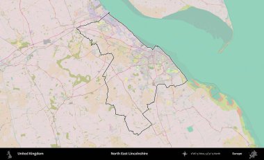 Kuzey Doğu Hughnshire. Birleşik Krallık 'ın bir OpenStreetMap Standart biçim haritasında özetlenmiş idari alanı