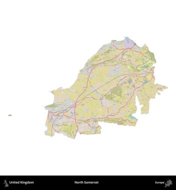 Kuzey Somerset. Birleşik Krallık 'ın idari alanı OpenStreetMap Standart biçim haritasında beyazda izole edildi
