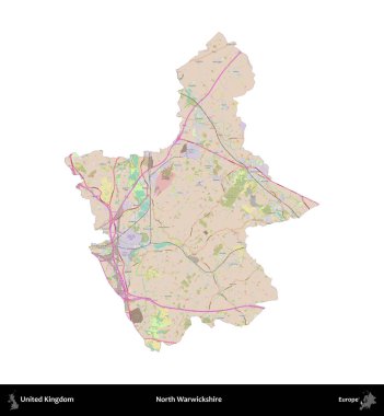 Kuzey Warwickshire. Birleşik Krallık 'ın idari alanı OpenStreetMap Standart biçim haritasında beyazda izole edildi