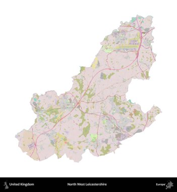 Kuzey Batı Leicestershire. Birleşik Krallık 'ın idari alanı OpenStreetMap Standart biçim haritasında beyazda izole edildi