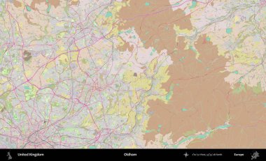 Oldham. OpenStreetMap Standart biçim haritasında Birleşik Krallık 'ın idari alanı