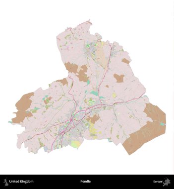 Pendle. Birleşik Krallık 'ın idari alanı OpenStreetMap Standart biçim haritasında beyazda izole edildi