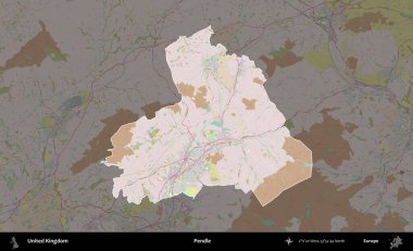 Pendle. Birleşik Krallık 'ın idari alanı koyu renk bir OpenStreetMap Standart Haritası üzerine vurgulanmış ve özetlenmiştir