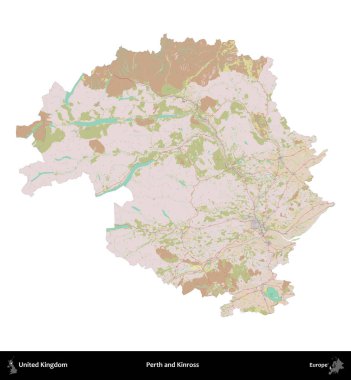 Perth ve Kinross. Birleşik Krallık 'ın idari alanı OpenStreetMap Standart biçim haritasında beyazda izole edildi