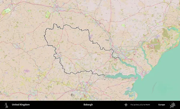 Babergh. Birleşik Krallık 'ın bir OpenStreetMap Standart biçim haritasında özetlenmiş idari alanı