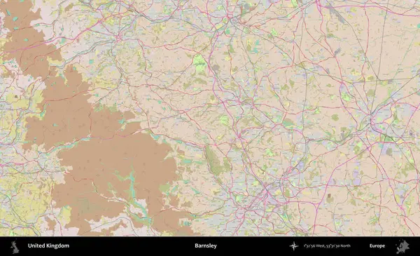 Barnsley. OpenStreetMap Standart biçim haritasında Birleşik Krallık 'ın idari alanı