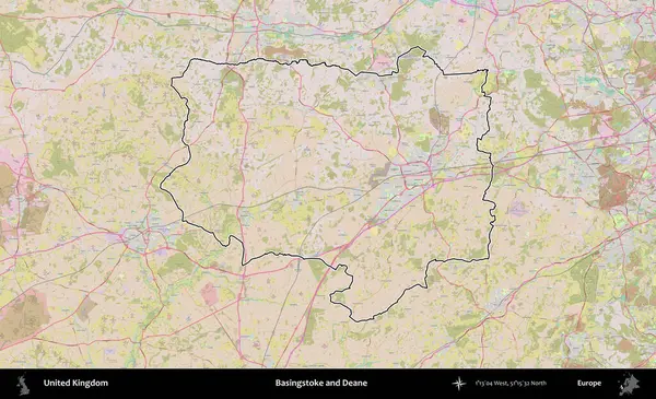 Basingstoke ve Deane. Birleşik Krallık 'ın bir OpenStreetMap Standart biçim haritasında özetlenmiş idari alanı