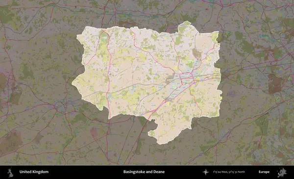 Basingstoke ve Deane. Birleşik Krallık 'ın idari alanı koyu renk bir OpenStreetMap Standart Haritası üzerine vurgulanmış ve özetlenmiştir