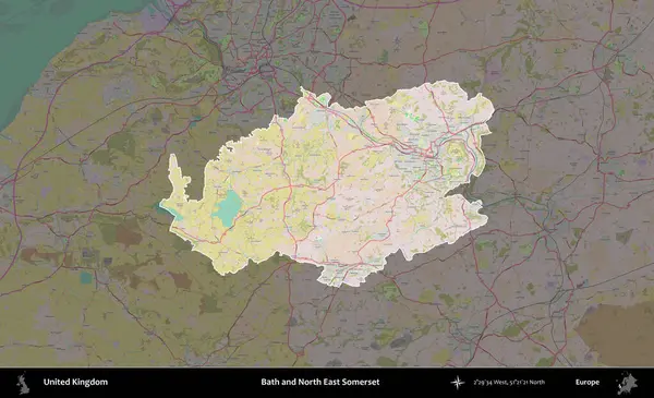 Bath ve Kuzey Doğu Somerset. Birleşik Krallık 'ın idari alanı koyu renk bir OpenStreetMap Standart Haritası üzerine vurgulanmış ve özetlenmiştir