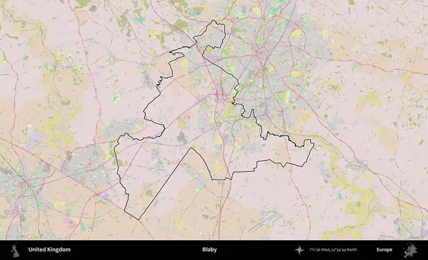 Blaby. Birleşik Krallık 'ın bir OpenStreetMap Standart biçim haritasında özetlenmiş idari alanı