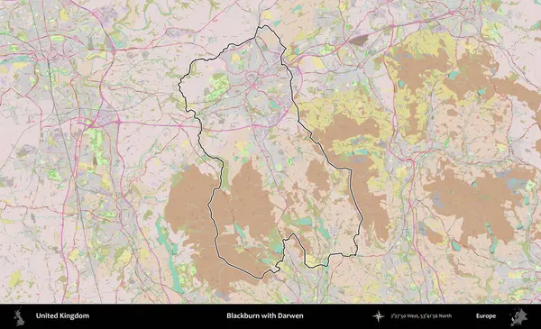 Blackburn ve Darwen. Birleşik Krallık 'ın bir OpenStreetMap Standart biçim haritasında özetlenmiş idari alanı