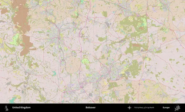 Bolsover. OpenStreetMap Standart biçim haritasında Birleşik Krallık 'ın idari alanı