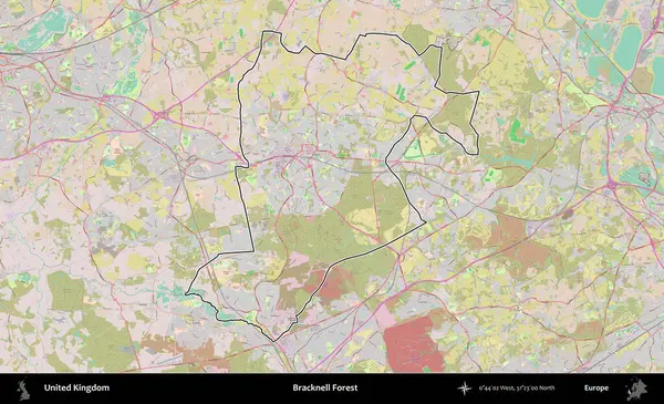 Bracknell Ormanı. Birleşik Krallık 'ın bir OpenStreetMap Standart biçim haritasında özetlenmiş idari alanı