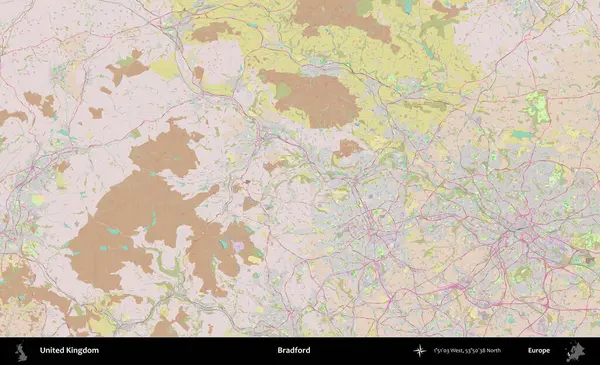 Bradford. OpenStreetMap Standart biçim haritasında Birleşik Krallık 'ın idari alanı