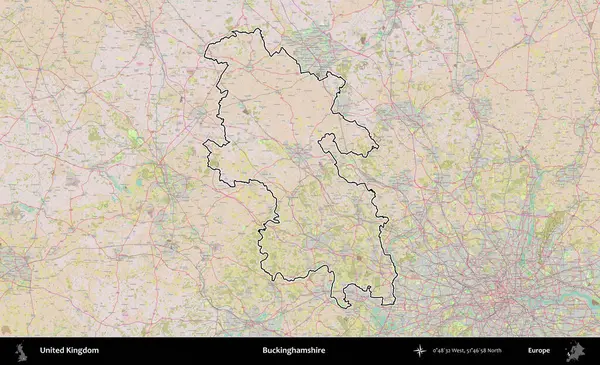 Buckinghamshire 'da. Birleşik Krallık 'ın bir OpenStreetMap Standart biçim haritasında özetlenmiş idari alanı