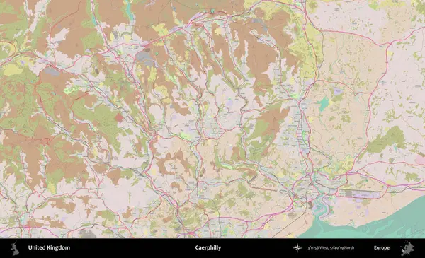 Caerphilly 'de. OpenStreetMap Standart biçim haritasında Birleşik Krallık 'ın idari alanı