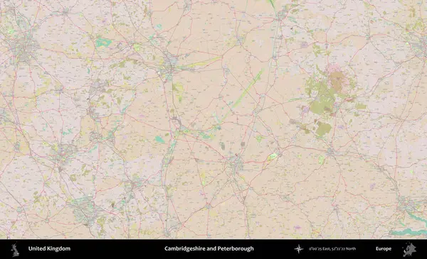 Cambridgeshire ve Peterborough. OpenStreetMap Standart biçim haritasında Birleşik Krallık 'ın idari alanı