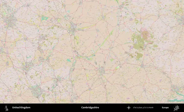 Cambridgeshire. OpenStreetMap Standart biçim haritasında Birleşik Krallık 'ın idari alanı
