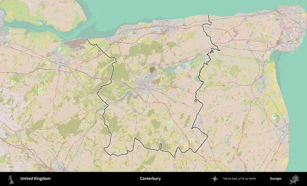 Canterbury 'de. Birleşik Krallık 'ın bir OpenStreetMap Standart biçim haritasında özetlenmiş idari alanı