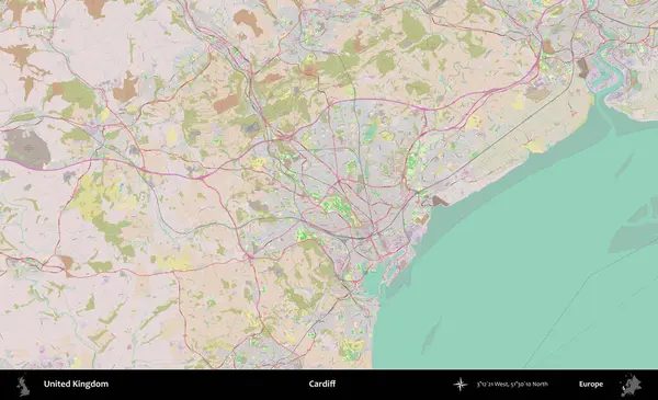Cardiff. OpenStreetMap Standart biçim haritasında Birleşik Krallık 'ın idari alanı