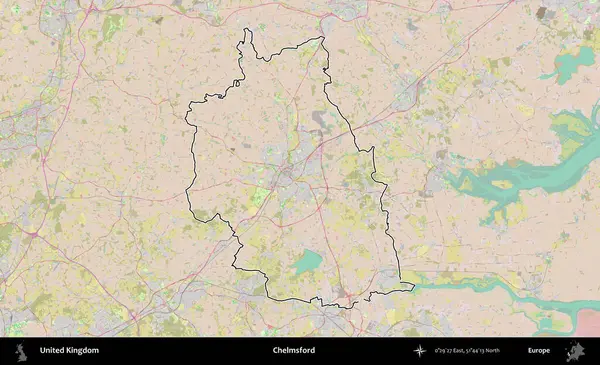 Chelmsford 'da. Birleşik Krallık 'ın bir OpenStreetMap Standart biçim haritasında özetlenmiş idari alanı
