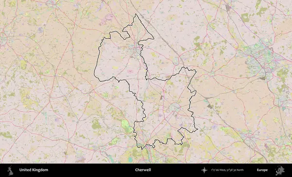 Cherwell. Birleşik Krallık 'ın bir OpenStreetMap Standart biçim haritasında özetlenmiş idari alanı