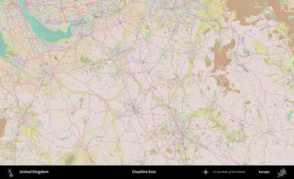 Doğu Cheshire. OpenStreetMap Standart biçim haritasında Birleşik Krallık 'ın idari alanı