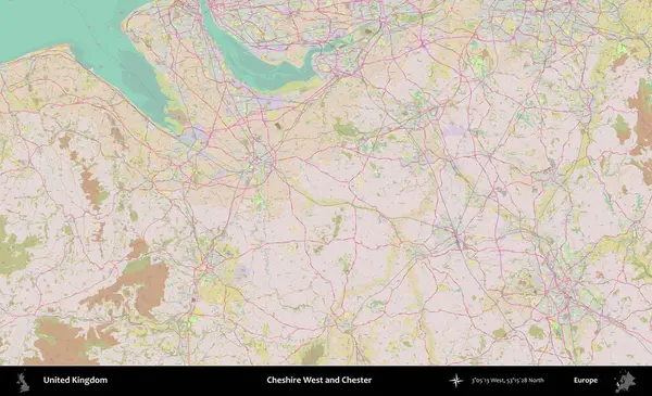 Cheshire West ve Chester. OpenStreetMap Standart biçim haritasında Birleşik Krallık 'ın idari alanı