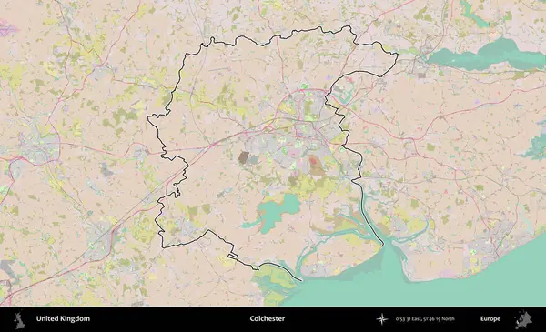 Colchester 'da. Birleşik Krallık 'ın bir OpenStreetMap Standart biçim haritasında özetlenmiş idari alanı