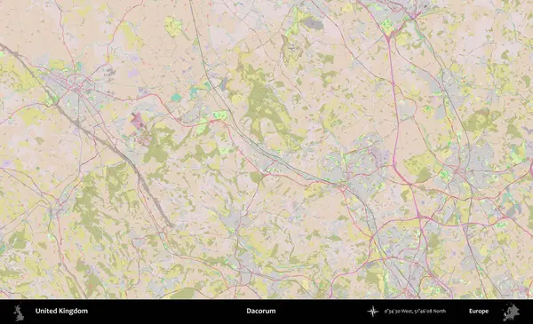 Dacorum. OpenStreetMap Standart biçim haritasında Birleşik Krallık 'ın idari alanı