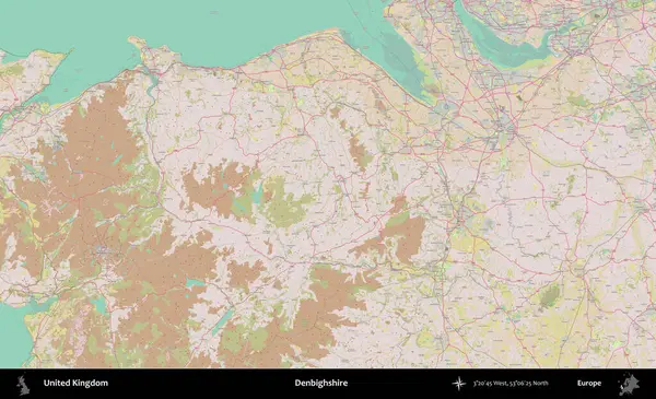Denbighshire 'da. OpenStreetMap Standart biçim haritasında Birleşik Krallık 'ın idari alanı
