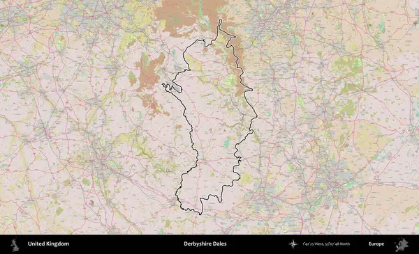 Derbyshire Dales. Birleşik Krallık 'ın bir OpenStreetMap Standart biçim haritasında özetlenmiş idari alanı