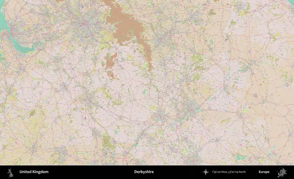 Derbyshire 'da. OpenStreetMap Standart biçim haritasında Birleşik Krallık 'ın idari alanı