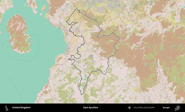 Doğu Ayrshire. Birleşik Krallık 'ın bir OpenStreetMap Standart biçim haritasında özetlenmiş idari alanı