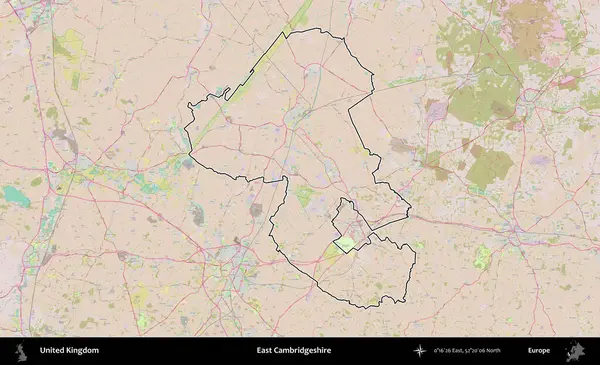Doğu Cambridgeshire. Birleşik Krallık 'ın bir OpenStreetMap Standart biçim haritasında özetlenmiş idari alanı