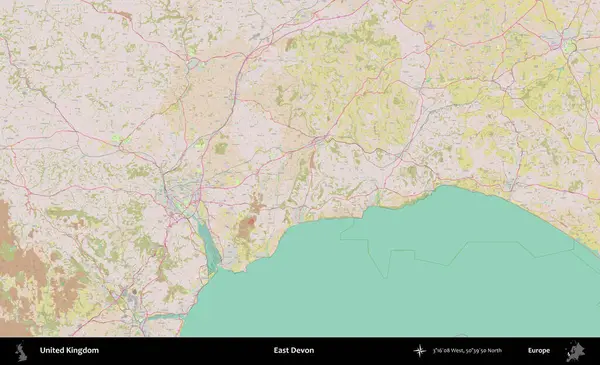 Doğu Devon. OpenStreetMap Standart biçim haritasında Birleşik Krallık 'ın idari alanı